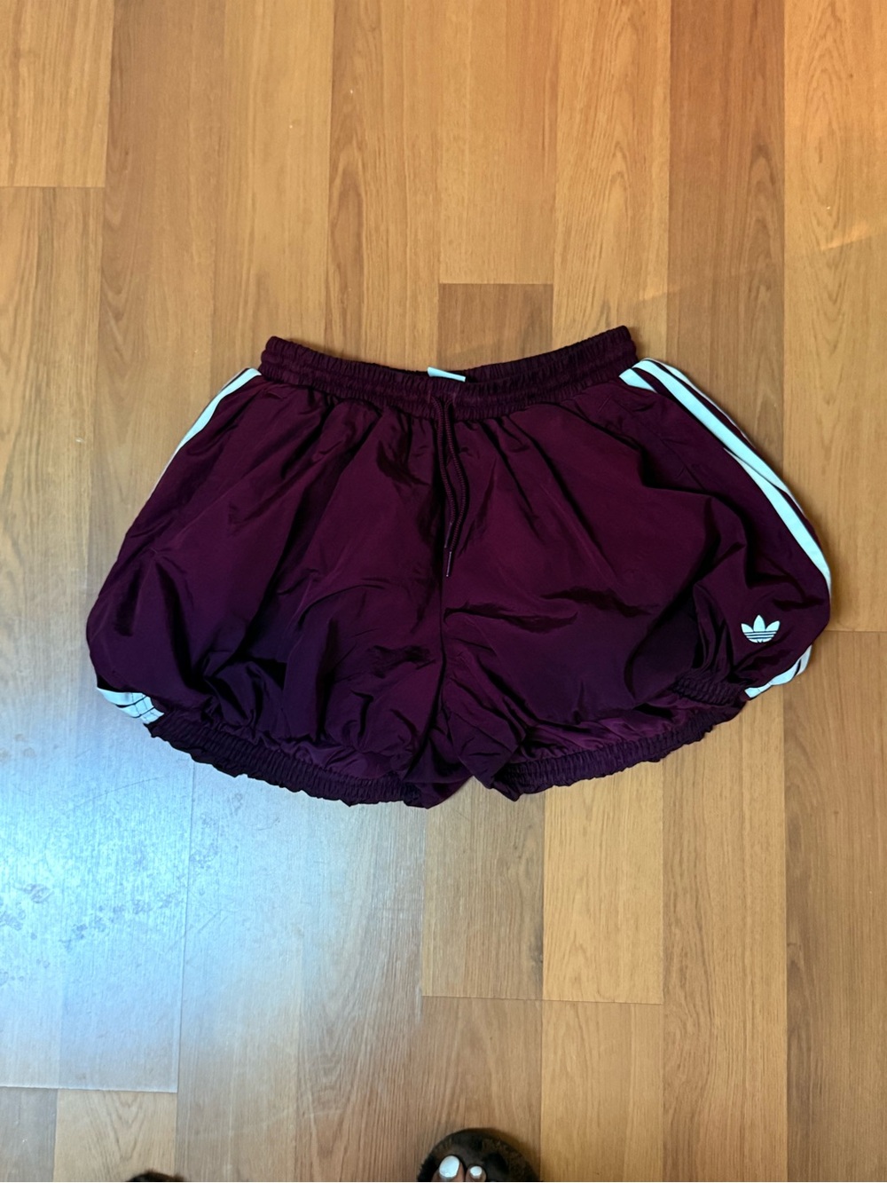 adidas Women's Burgundy Athletic Shorts with White Stripes